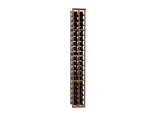 a wooden wine rack filled with wine bottles on a white background