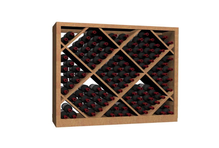 a wooden shelf filled with bottles of wine