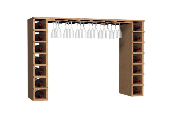 a wine rack with wine glasses hanging from it
