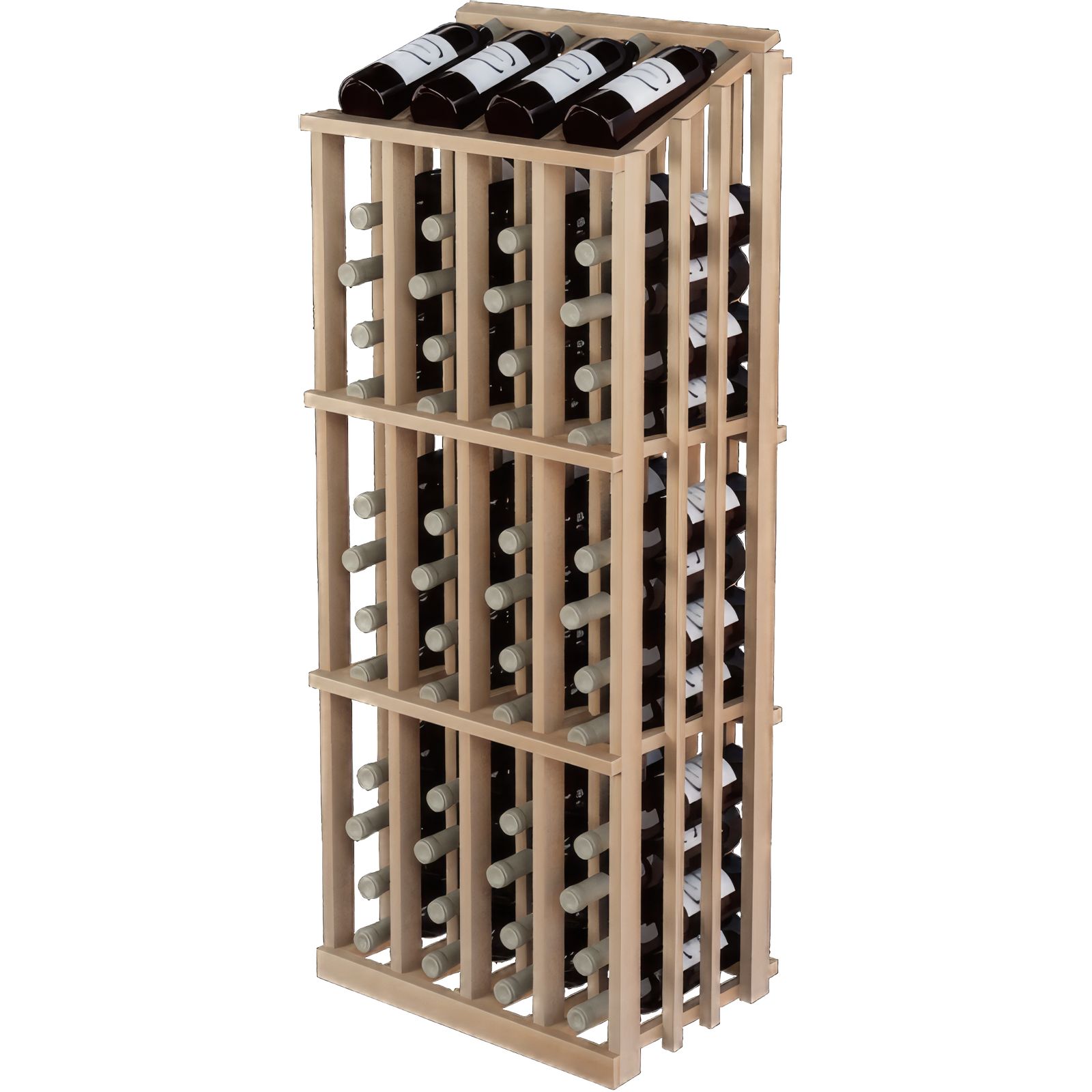 a wooden wine rack filled with bottles of wine